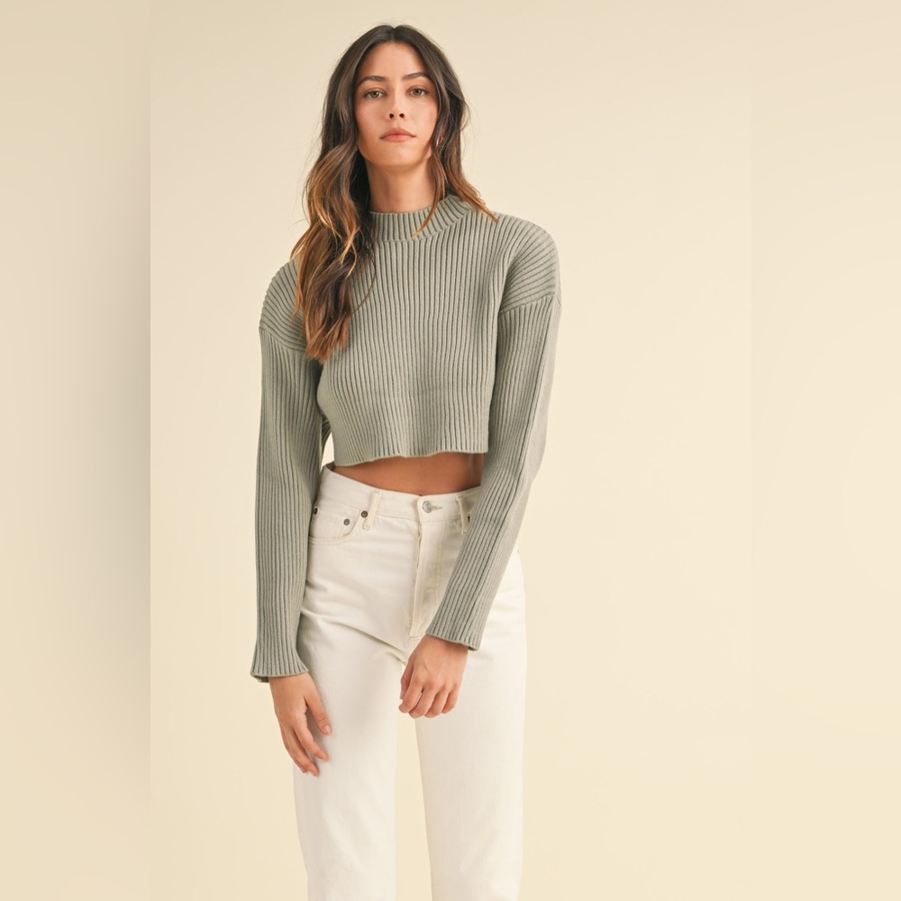 MABLE FENNE LONG SLEEVE RIBBED CROP SWEATER SZ S